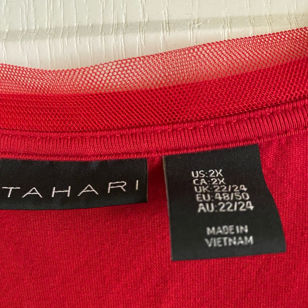 Tahari Vivid Red V-Neck Blouse
